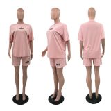 Letter short sleeved loose sports shoulder plus size set