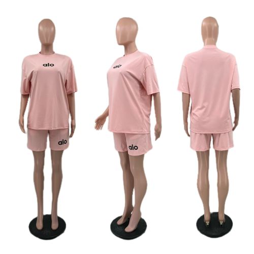 Letter short sleeved loose sports shoulder plus size set