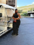 Knitted fringe beach skirt set