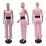 Two piece set of sports crop top and rhinestone vest pants