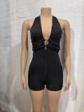Pit striped multi-color hanging neck deep V-fold jumpsuit
