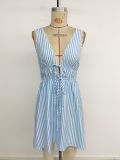 Sleeveless striped deep V-neck dress