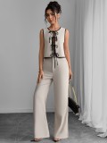 Color blocking tie tie shirt wide leg pants set