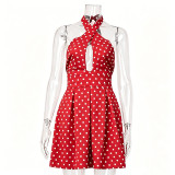 Cross neck hanging neck backless short skirt