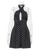 Cross neck hanging neck backless short skirt