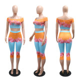 Printed off shoulder high waisted top and pants set