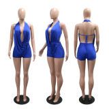 Tie up chest hanging neck open back headband jumpsuit