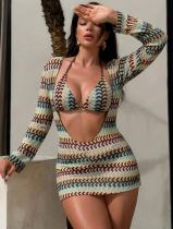 Knitted three piece swimsuit women's hollowed out bikini A067