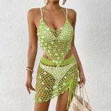 Sequin splicing pure hand hook bikini two-piece cover up