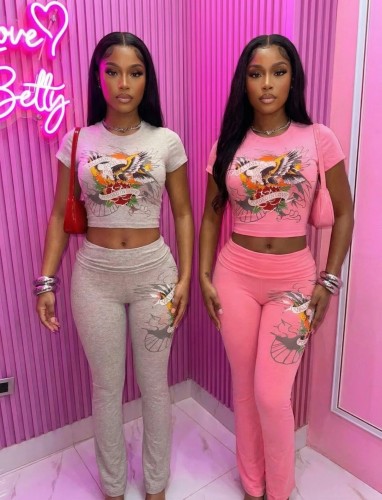 Printed short sleeved top and pants two-piece set