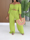 Loose half sleeve pleated tie two-piece set
