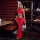 Heavy Industry Light Luxury Water Diamond Belt Shining Full Diamond Waist Chain Pants Set