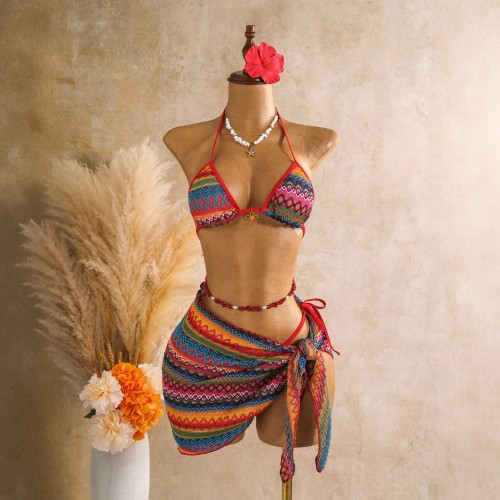 Knitted three piece swimsuit set