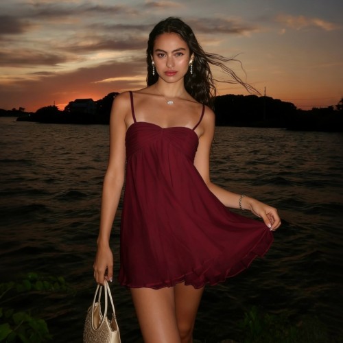 One collar chiffon camisole dress