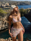 Flower embroidery sequin three piece set mesh split swimsuit