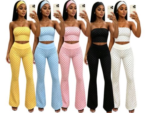 Wave point strapless high waist micro speaker three piece set (including headscarf)
