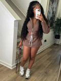 Two piece set of lapel zipper hoodie and drawstring skirt (including safety pants)