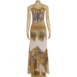 Hanging neck and waist long dress