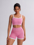 Color blocked thread suspender bra, hip lifting yoga shorts set