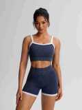Color blocked thread suspender bra, hip lifting yoga shorts set