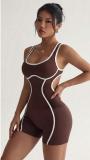 Color blocking and edging one-piece shorts yoga suit