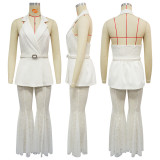 Sleeveless backless suit lace flared pants two-piece set