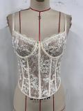 Lace bead fish bone steel ring gathering cross tie suspender top