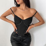 Fish bone steel hoop cross tie waist cinching vest