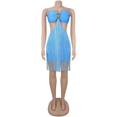 Strapless fringe skirt dress