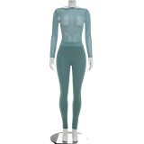 Mesh long sleeved top and pants two-piece set