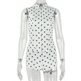 Sleeveless V-neck polka dot two-piece set