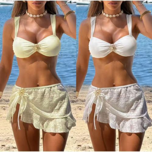 Hanging neck veil skirt bikini three piece set
