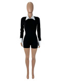 Collar horn long sleeved contrasting jumpsuit