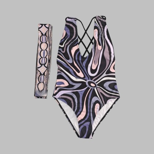 Printed bikini one-piece swimsuit + headscarf PH2569-2