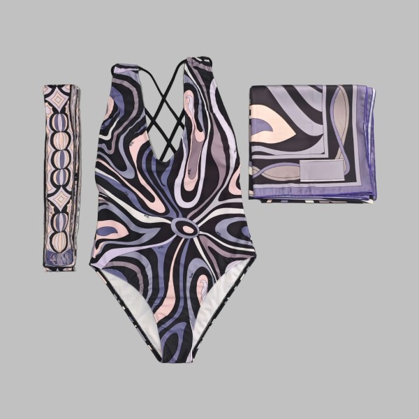 Printed bikini one-piece swimsuit+square scarf+headscarf PH2569-4