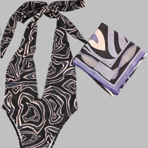 Printed bikini one-piece swimsuit+square scarf PH2554-2