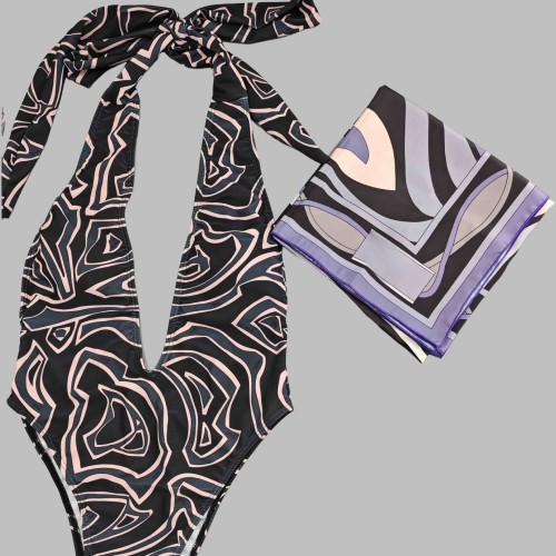 Printed bikini one-piece swimsuit+square scarf PH2554-2