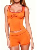 Printed square neck vest shorts two-piece set