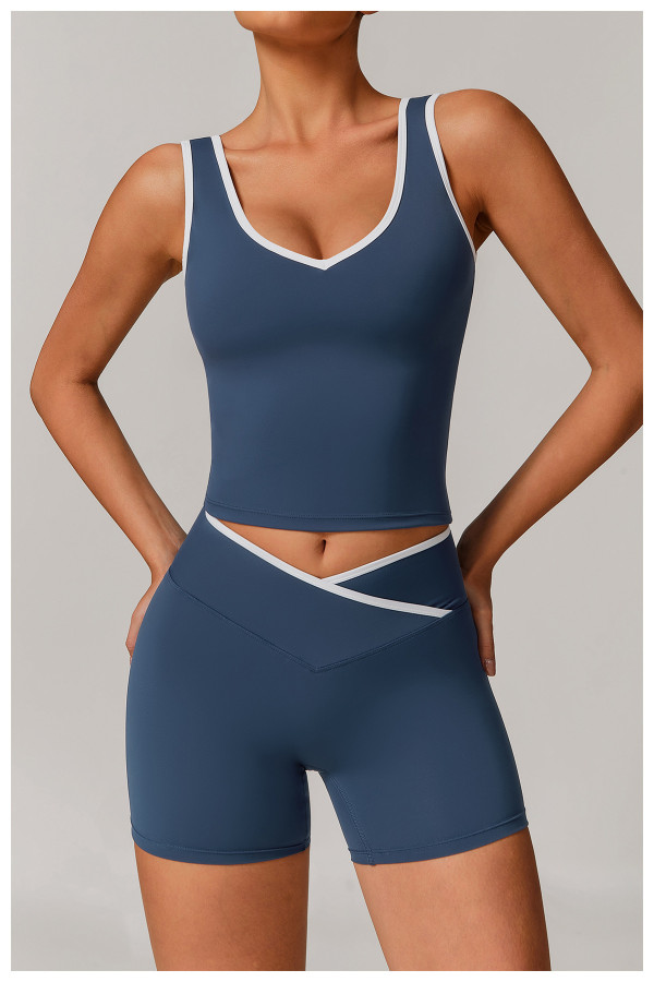 Tank top+cross waist flared shorts set