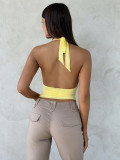 Hanging neck V-neck metal buckle backless top