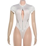 Hollow solid color tight short sleeved jumpsuit