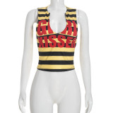 Striped letter sleeveless tight top