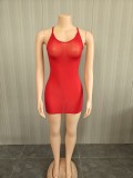 Super elastic shiny body sock skirt with see through suspender dress