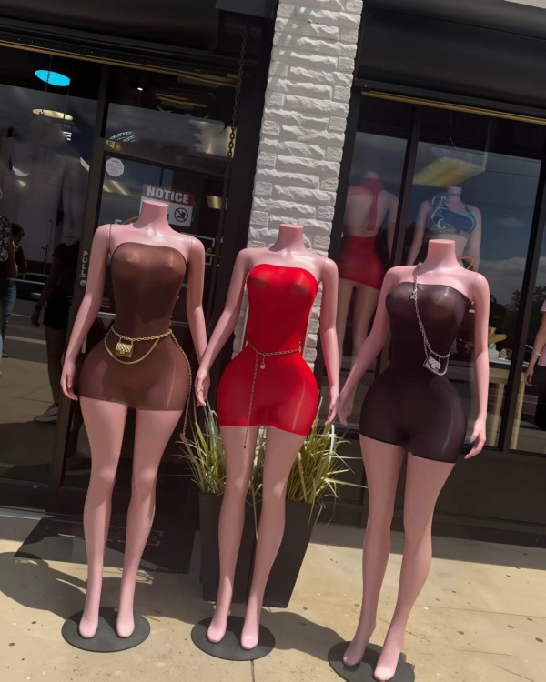 Super elastic and shiny body sock skirt, see through strapless dress