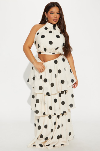 Sleeveless polka dot cake skirt two-piece set