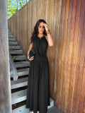 Hanging neck V-neck pleated wide leg two-piece set