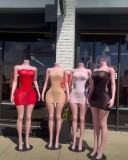 Super elastic and shiny body sock skirt, see through strapless dress