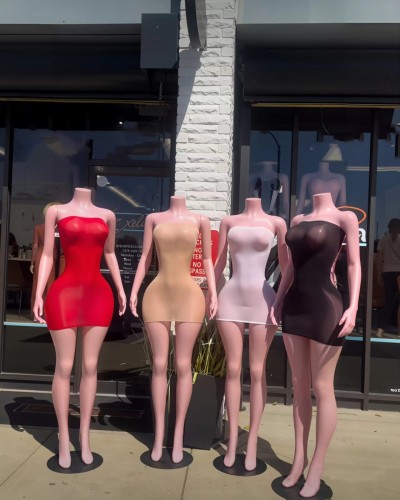 Super elastic and shiny body sock skirt, see through strapless dress