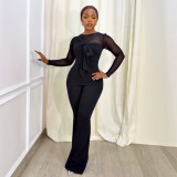Slim fit elastic mesh splicing jumpsuit