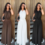 Hanging neck V-neck pleated wide leg two-piece set
